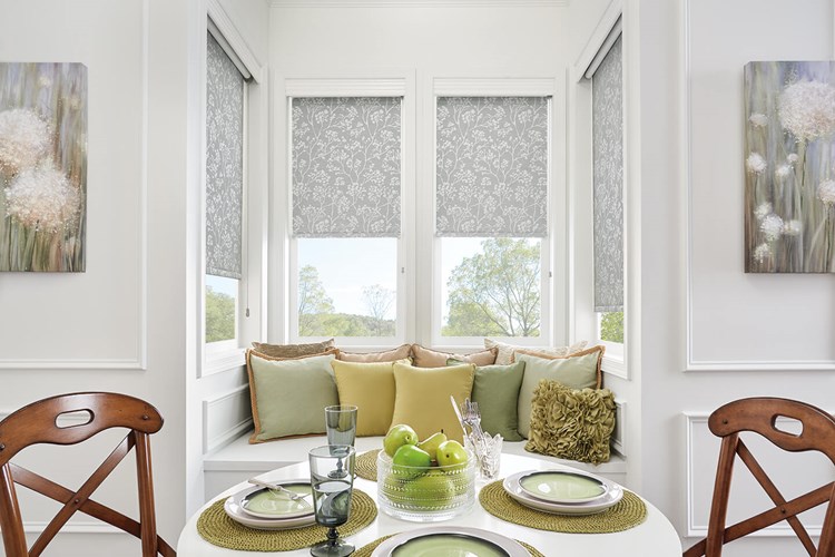 Custom Roller Shades Bali Blinds And Roller Shades With Smart Pull Lift And A Stylish Fl Print Accent Dining Room