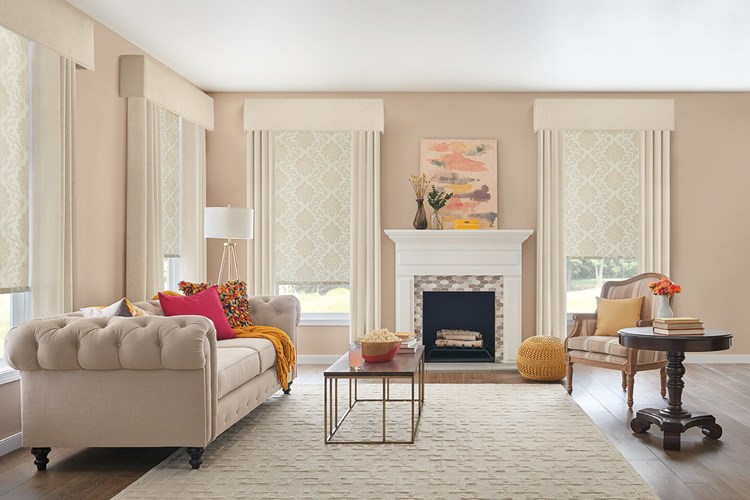 bali roller shades with continuous loop lift custom drapery and fabric wrapped cornices - Custom Roller Shades bali roller shades with continuous loop lift custom drapery and fabric wrapped cornices - Custom Roller Shades